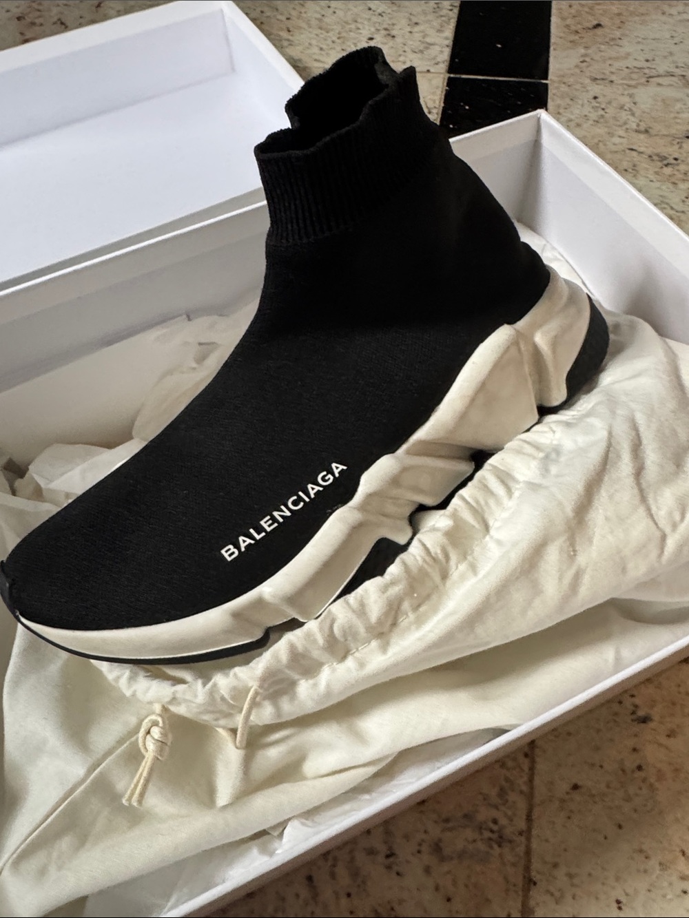 Balenciaga Black Sock Speed Trainer with White Sole
